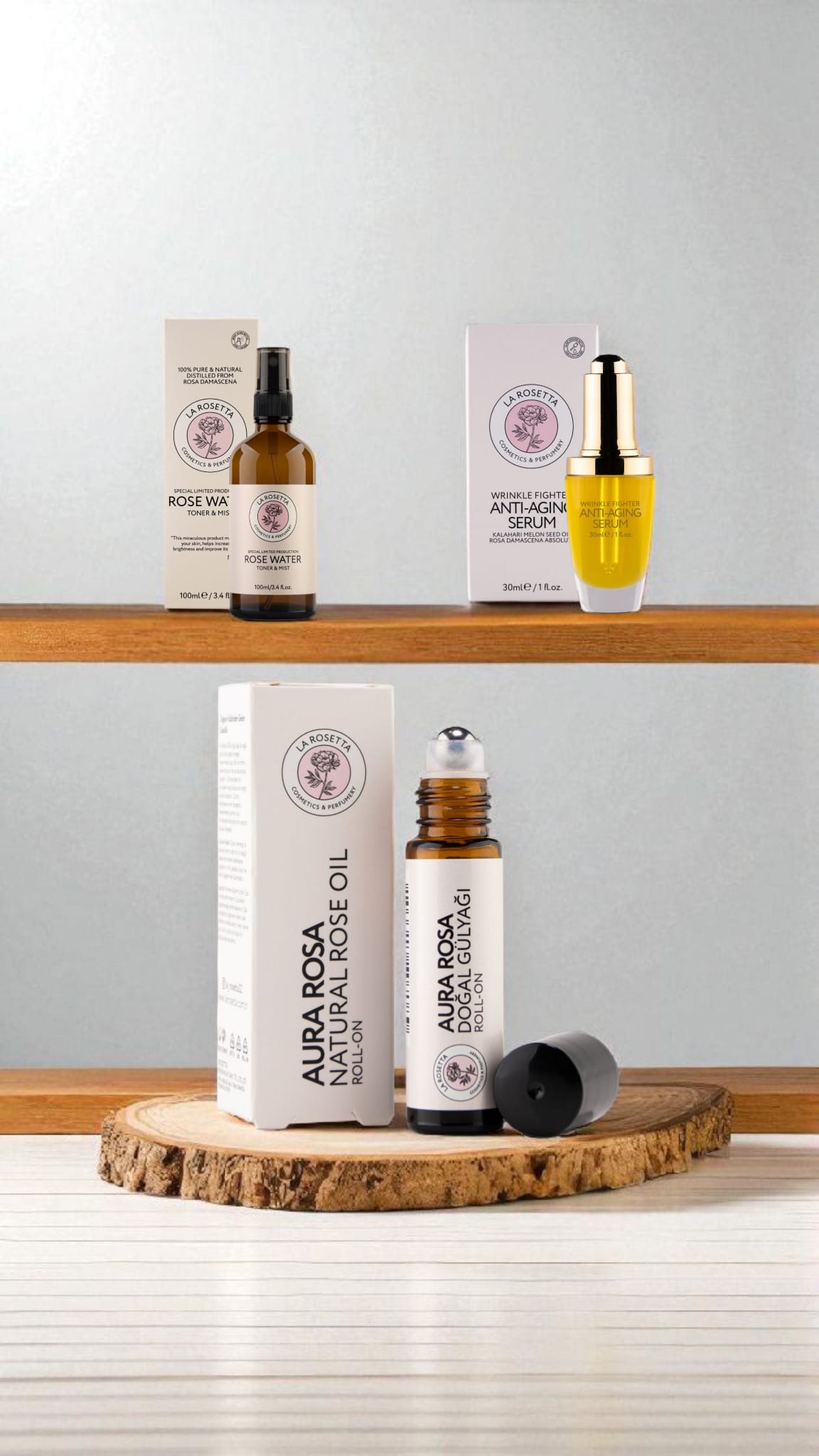 Anti Aging Bakım Seti | Yaşlanma Karşıtı Mucize Set - Gül Yağı & Gül Suyu & Kırışıklık Önleyici Serum